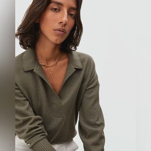Everlane - Cashmere Polo in Khaki Green - Size Small